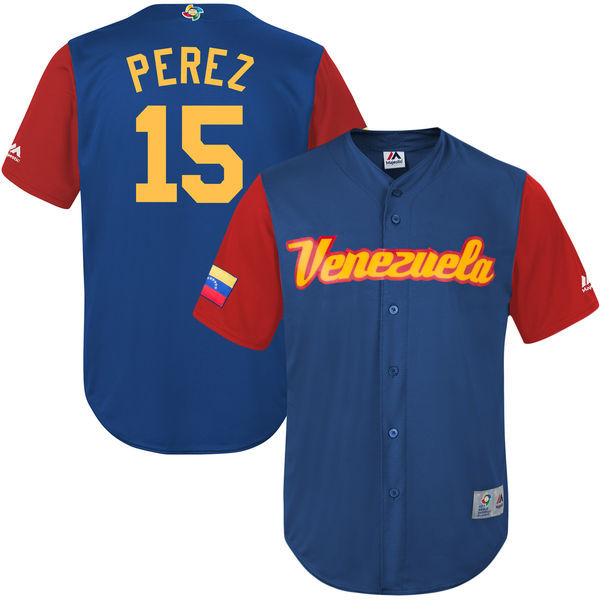 customized Men Venezuela Baseball #15 Salvador Perez Majestic Royal 2017 World Baseball Classic Replica Jersey->->MLB Jersey